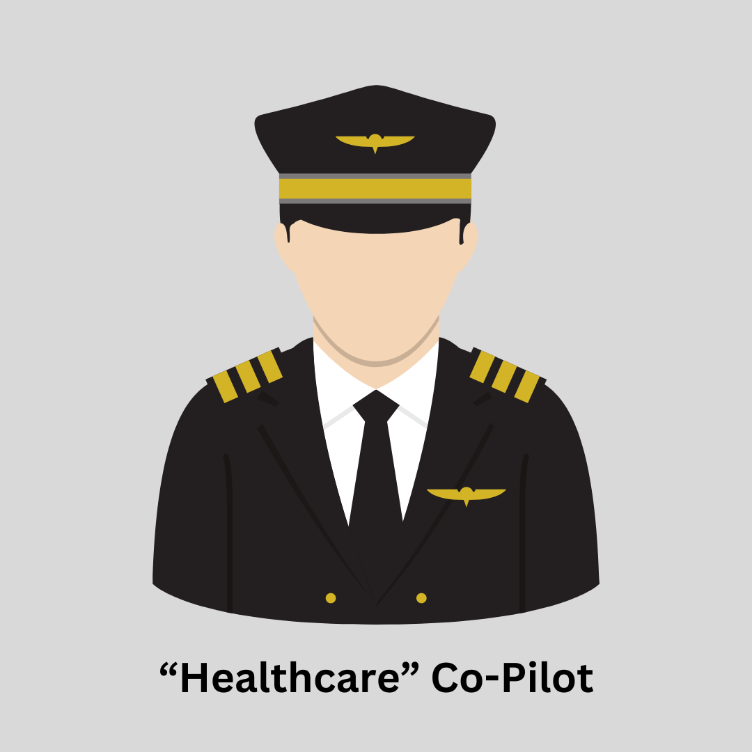 Graphic of a pilot with an airplane behind.